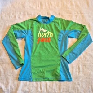 North Face girls size Medium or 10/12 blue & green swim rash guard, VGUC